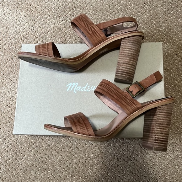 Madewell Embossed High Heel Sandals in brown size 10 - Picture 3 of 5